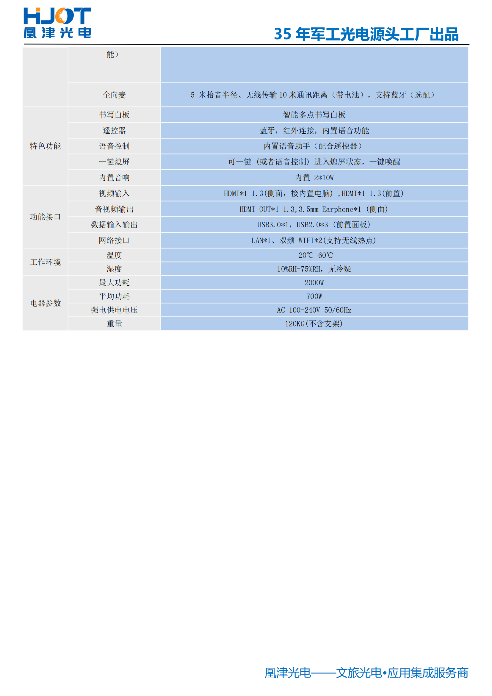 135寸LED會議一體機參數(shù)-凰津光電